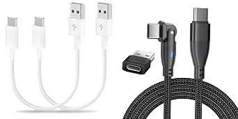 Short USB to USB C CarPlay Cable 1.15ft and USB C to USB C Fast Charging Cable 6ft 60W with USB A Adapter, 20V3A 180 Rotating Fast Charge Cable Compatible with MacBook Pro Air, iPad Pro, Galaxy