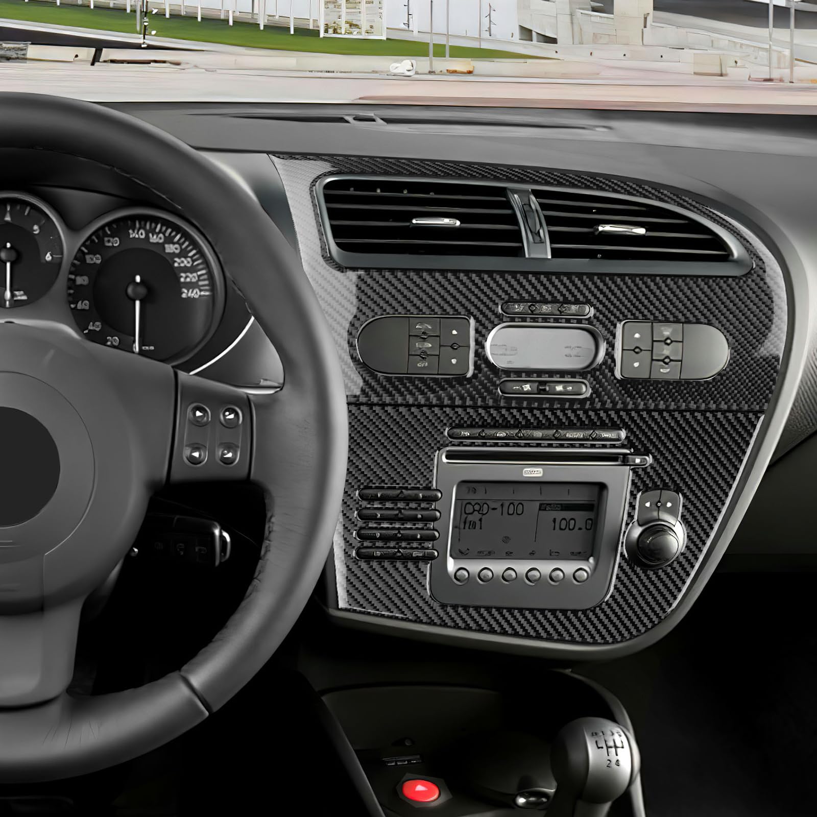 Panneau Commande Porte Intérieure Fibre Carbone KUNGKIC Pour Seat Leon 2005-2012 - Style B Noir