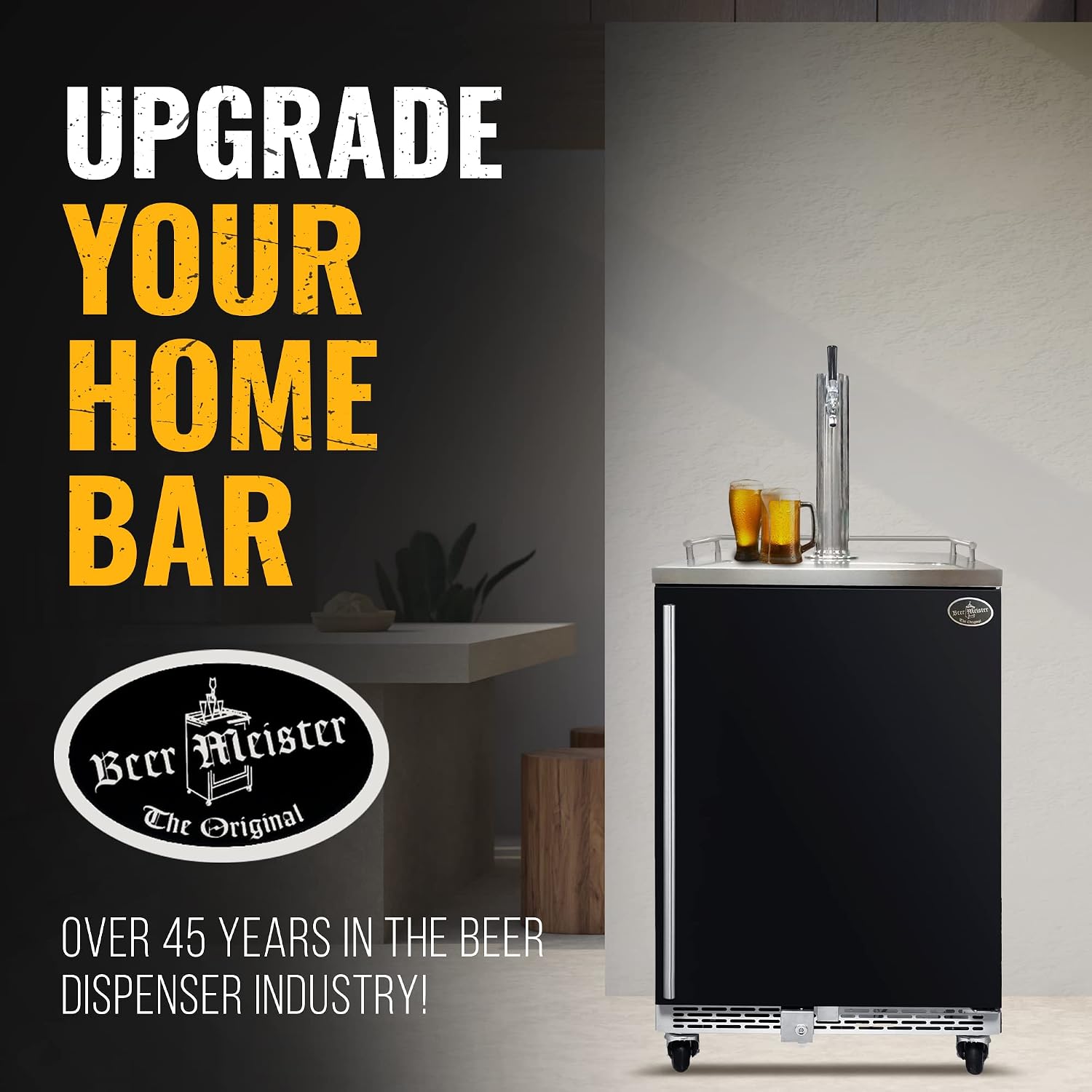 Beer Meister - Beer Kegerator Premium Series, Draft Beer Dispenser For Home Bar, Beer, Wine, & Bar Soda Dispenser System, Single Tower w/Black Stainless Door, 24.88 x 23.88 x 39.25 inches