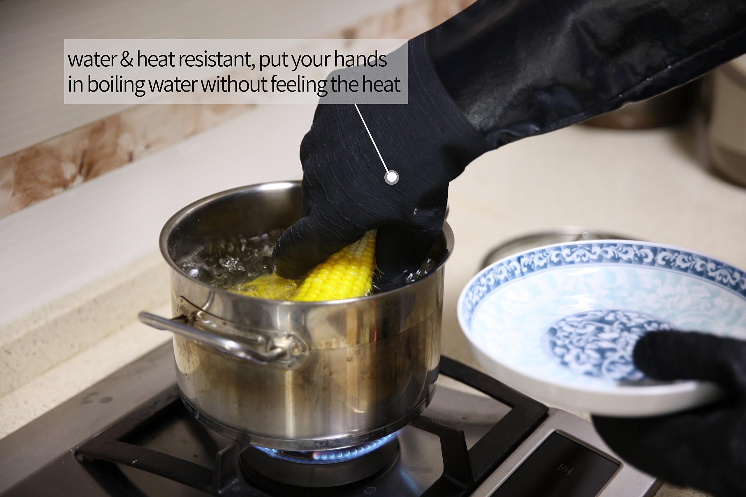 Manoplas Horno, Guantes for Asar a la Parrilla Resistentes al Calor, Impermeables, for, cocinar, freír y Pavo Cocinar Barbacoa(35cm)