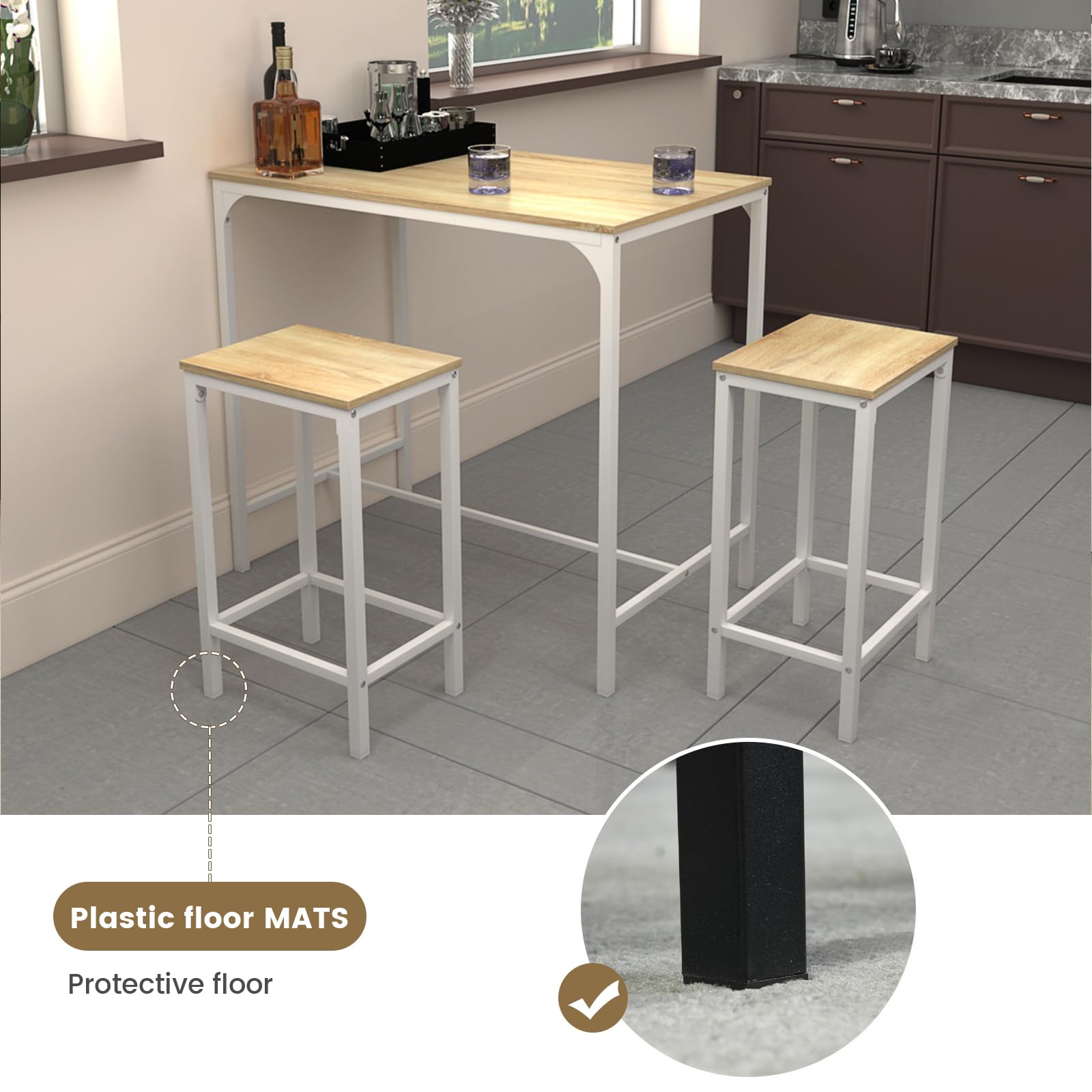 buybyroom Tavolo da bar con sgabello da bar – Set da pranzo con 4 sedie effetto rovere con venature, 100 x 60 x 90 cm