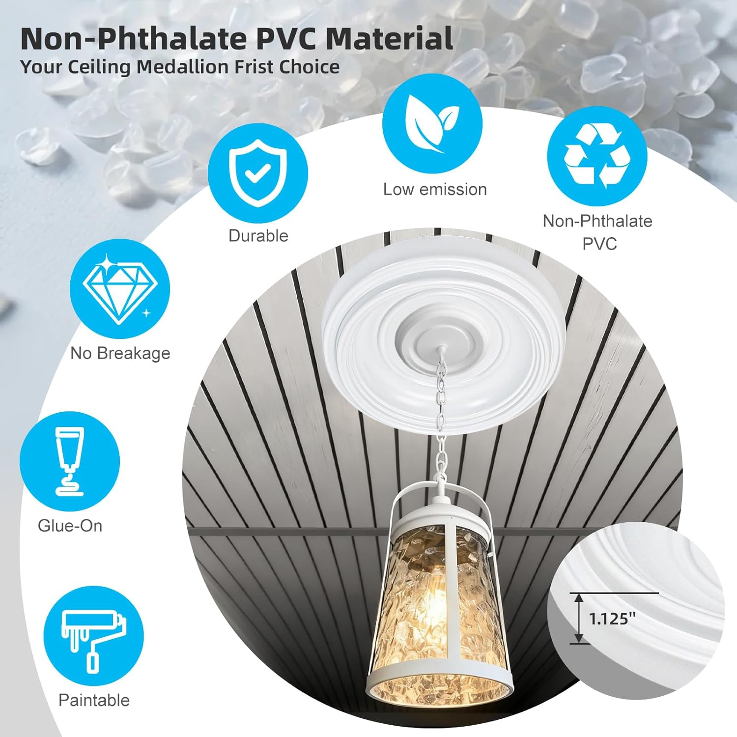Art3d Non-Phthalate PVC Ceiling Medallion, Ceiling Light Cover Plate, Hole Cover for Light and Ceiling Fans, Fits Canopies up to 7.5", Ideal for Living Room, Bedroom, Renovation, 2 Pcs Set