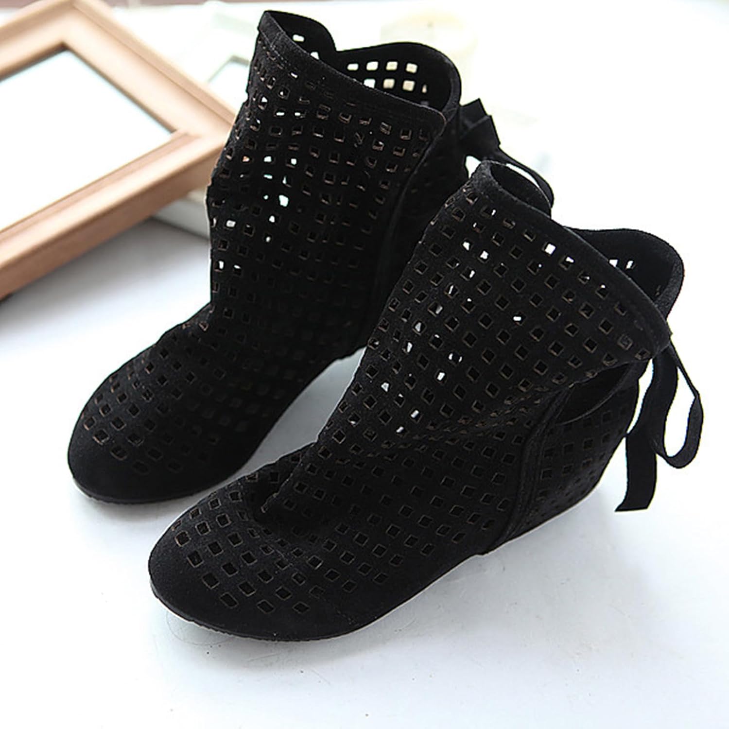 Gicoiz Women Round Toe Classic Wedge Heel Summer Ankle Boots