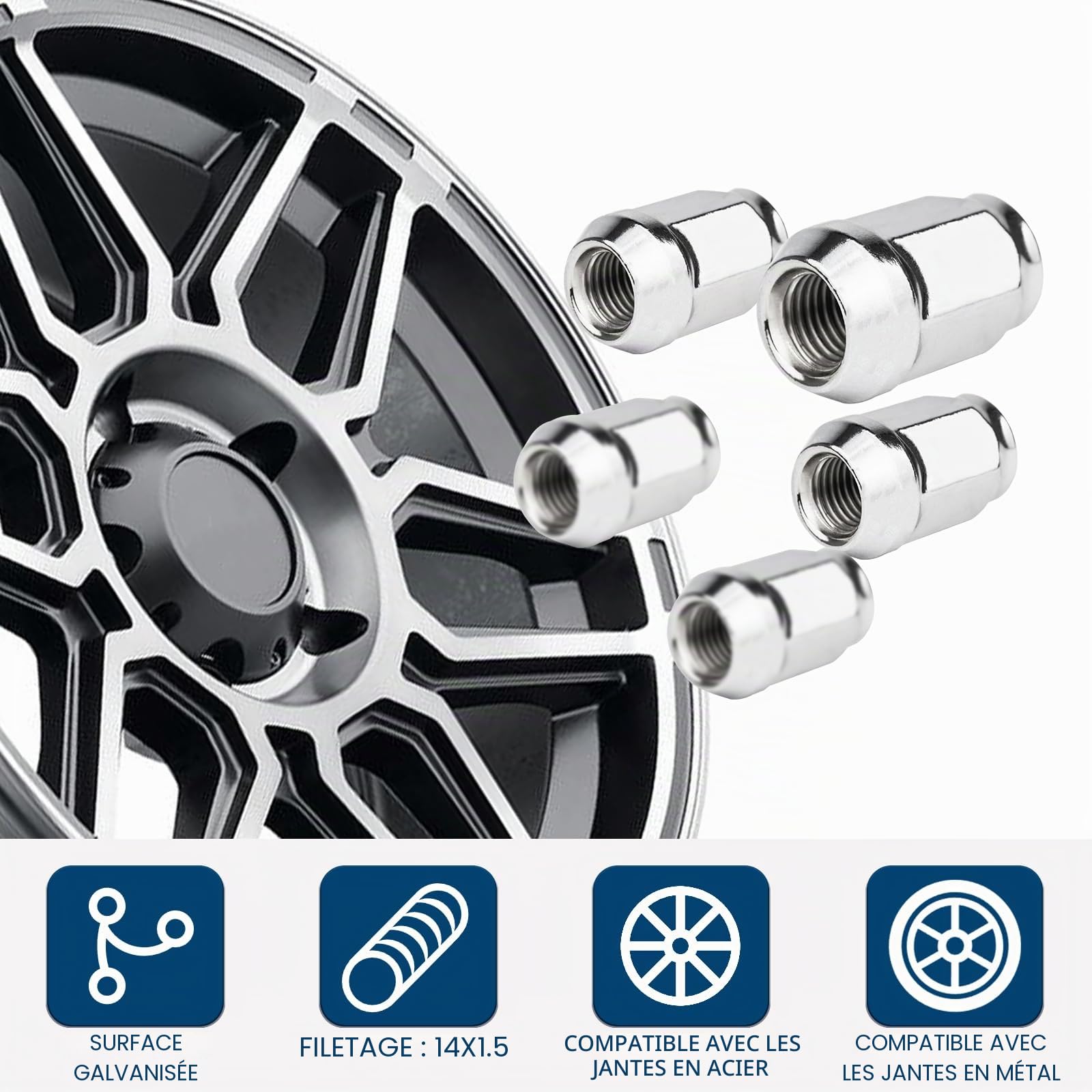 GAsupply Lot de 20 écrous hexagonaux de roue en alliage M14 x 1,5, 21 mm, compatibles avec Chrysler 300C, Ford S Max, Galaxy et plus encore