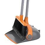 MR.SIGA Broom and Dustpan Set with Long Handle, Stand Upright Broom with Dustpan Combo for Cleaning Office, Garage, Lobby, Lightweight Sweeping Set, 51.7(131 cm) Long Handle, Gray & Orange