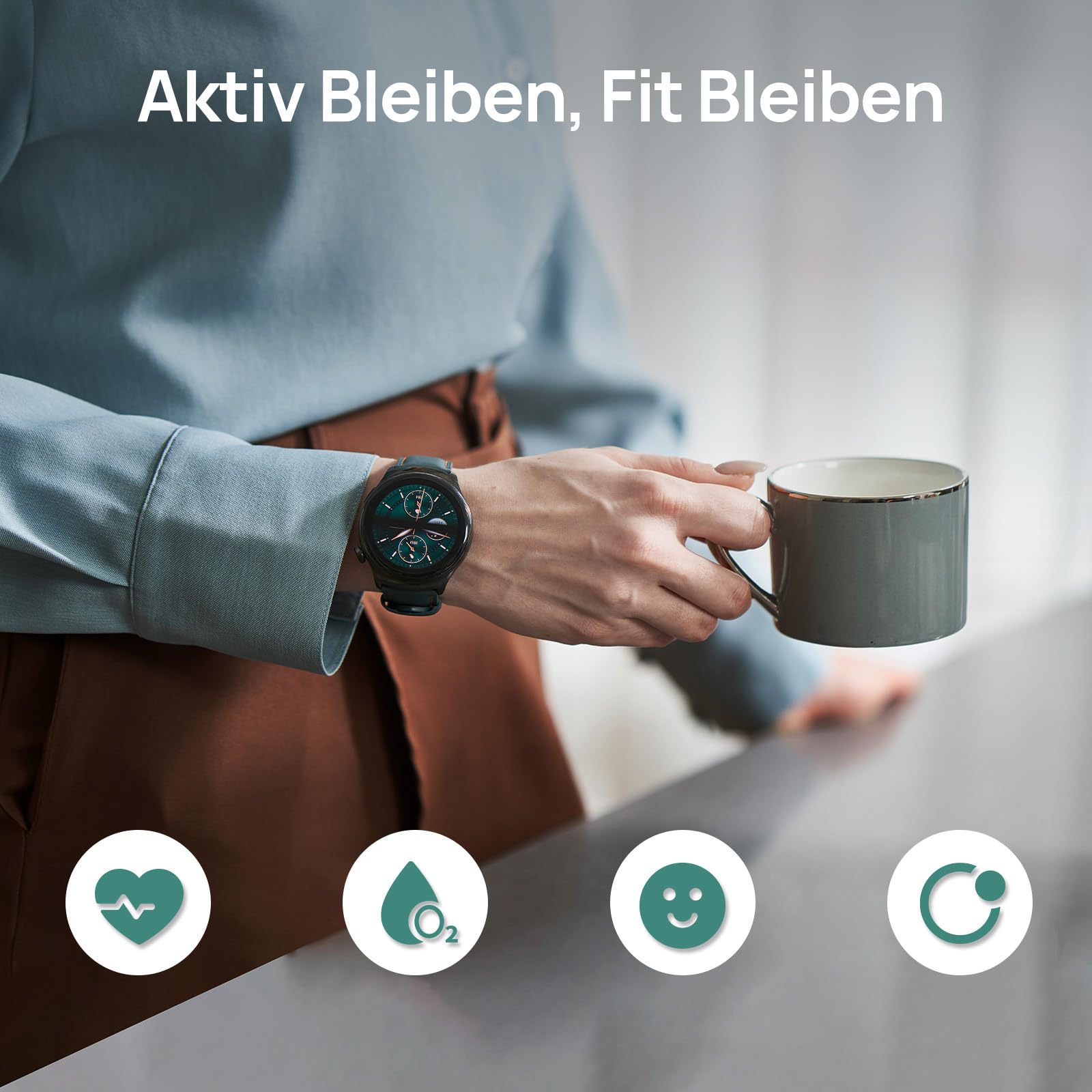Mibro Lite3 Pro Smartwatch GPS Herren Damen Rund 45mm, AMOLED 1,32" Fitness Tracker, 5ATM Wasserdicht, Herzfrequenz Schlaf SpO2 VO2 Max, Bluetooth Anrufe, 15 Tage Lange Akkulaufzeit (Dunkelgrün)