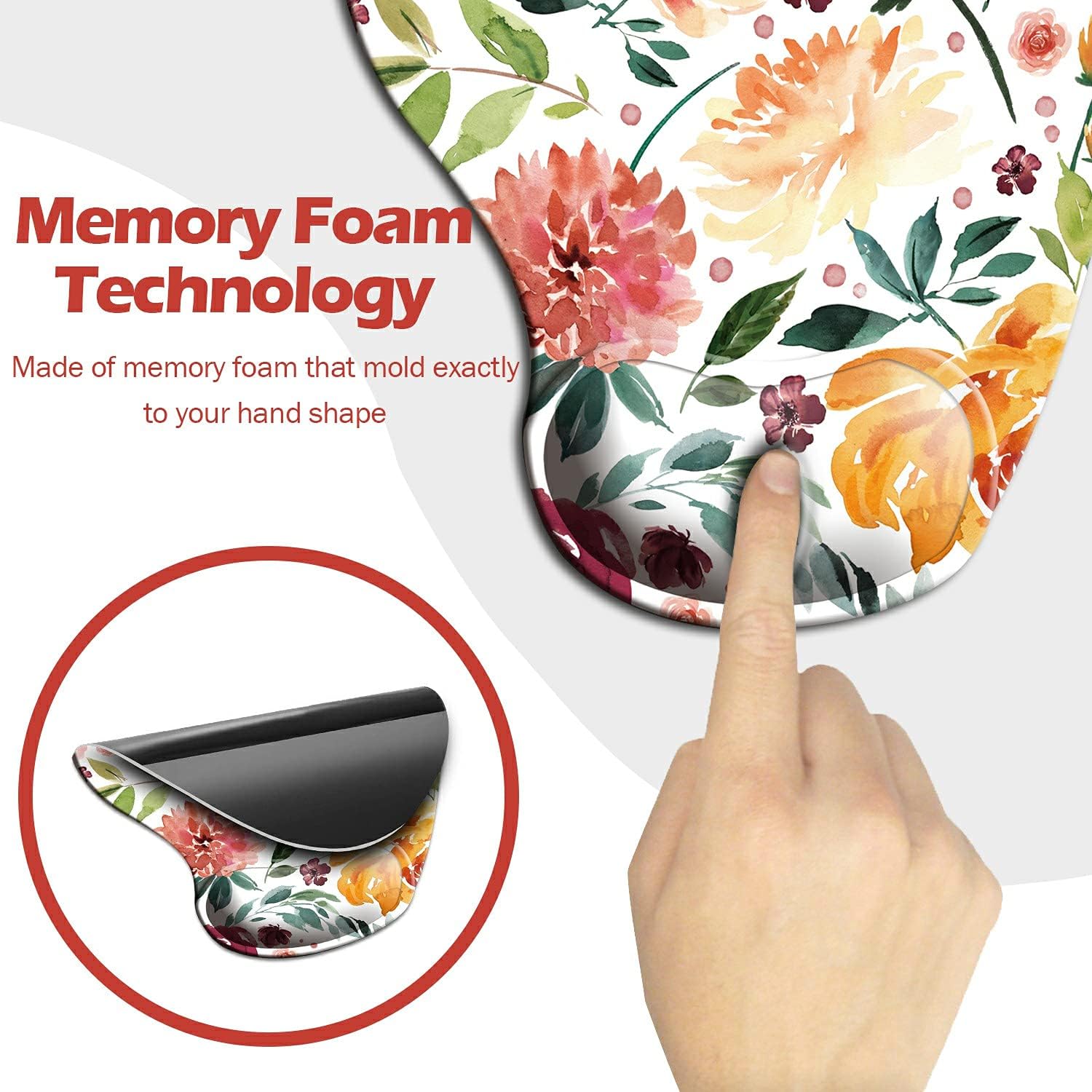 DOOKE Ergonomic Mouse Pad with Wrist Support, Cute Mouse Pads with Non-Slip PU Base for Home Office Working Studying Easy Typing & Pain Relief Blooming Floral