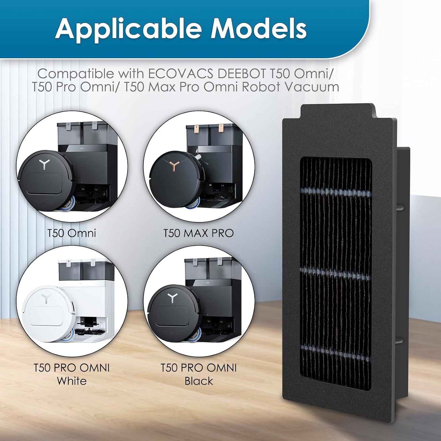 (8 Pack) T50 Omni Replacement Filters Compatible with ECOVACS DEEBOT T50 Omni/ T50 Pro Omni/ T30C Omni Robot Vacuum, Accessories Kit, Canister Filter, Vacuum Filter, Upright Filter