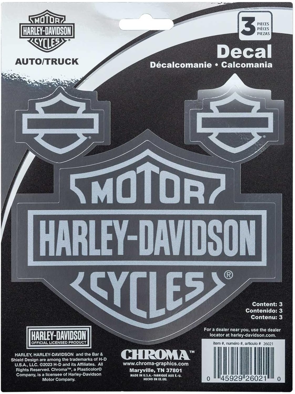 HARLEY-DAVIDSON H-D Etched Look Chrome Decal Sticker 15 x 20 cm CG26021