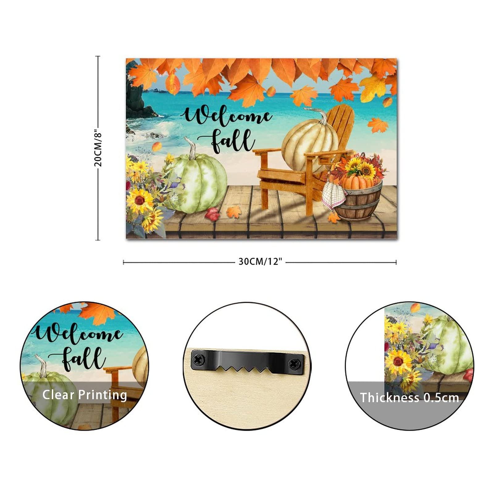 Britimes Herbst-Willkommenskranz – Holzschild 30x30 Cm, Mit Kürbis & Sonnenblume, Für Haustür & Wand
