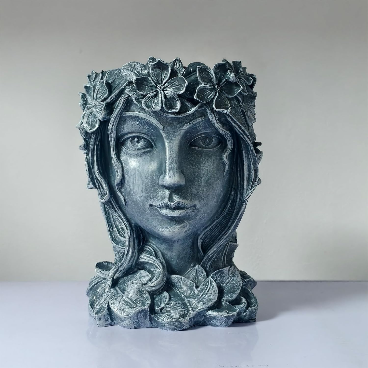 Face Flower Pot Head Planter with Drainage Hole - Cute Resin Goddess Face Planter for Indoor & Outdoor Use (Goddess Golden, Large)