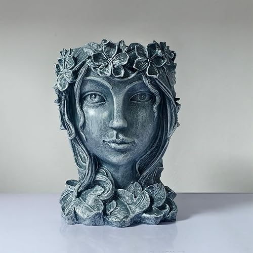 Miniatura 6 de Romehaha Macetero de cabeza, macetas con agujero de drenaje, macetas únicas con ojos cerrados, macetas de cabeza de resina para plantas de interior