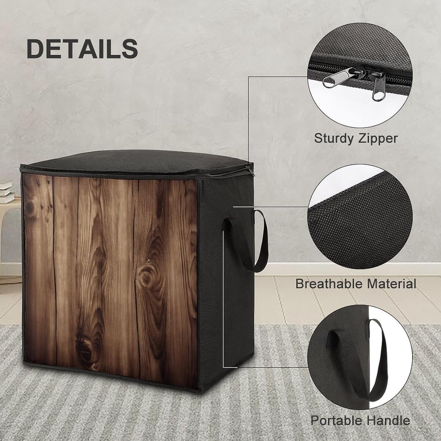 Wood Grain Storage Bag with Zippers And Handle Extra Large Bedding Comforter Storage Bag Foldable Blanket Storage Bags Fabric Moving Bags for Closet Organizer (70L)