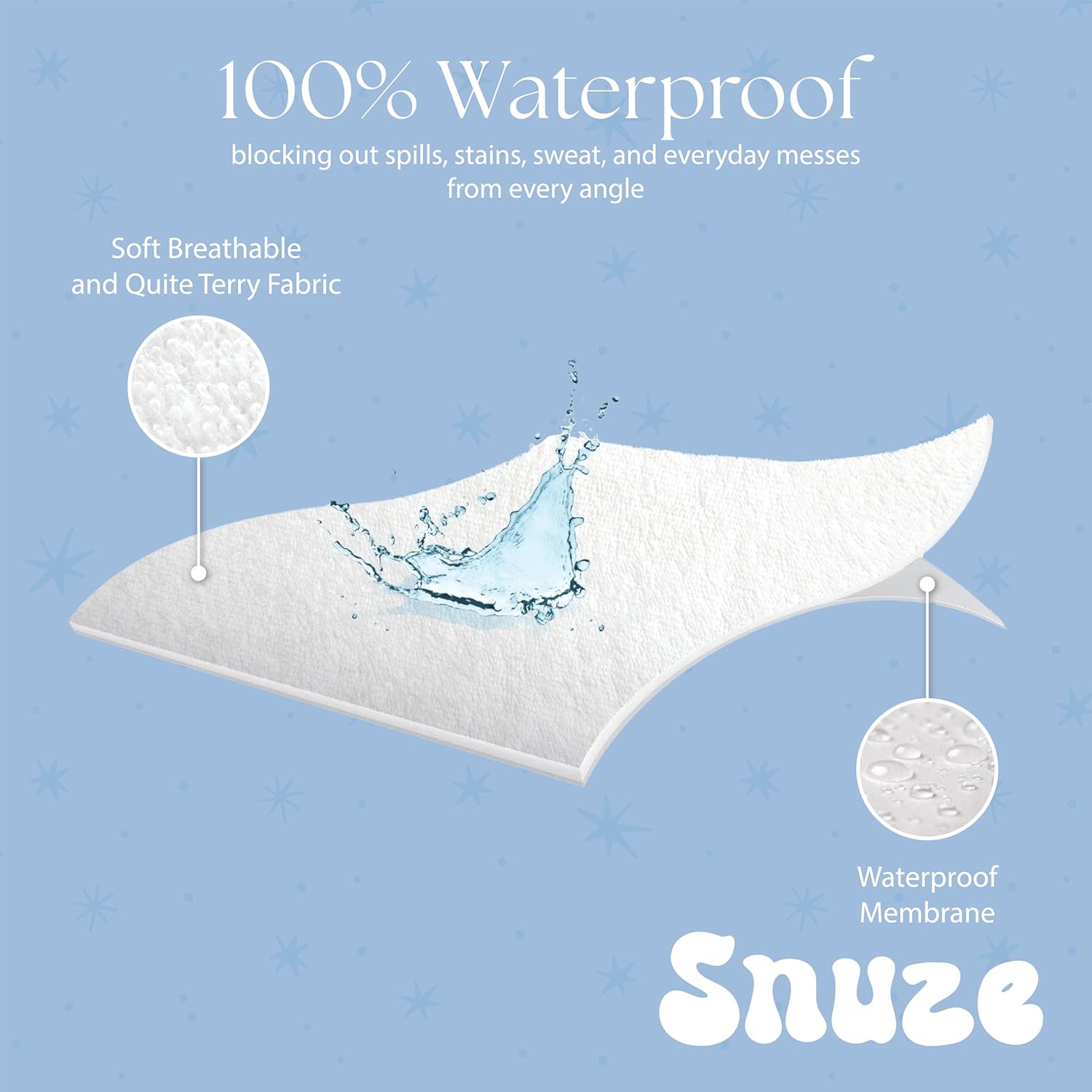 Snuze Soft Terry Mattress Protector – King Size, Waterproof Cover – Soft, Breathable, Machine Washable, Fits Up to 20” Deep Mattress