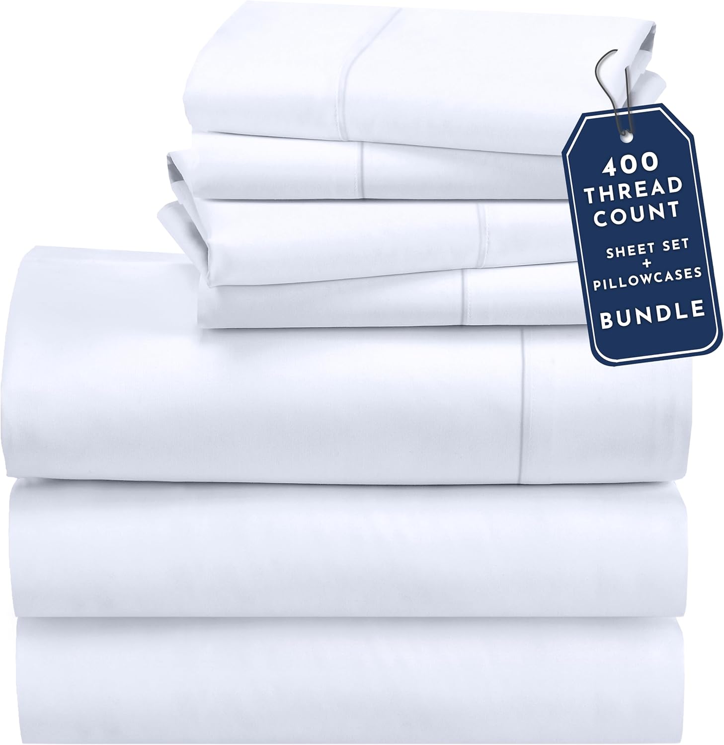 California Design Den 7 Piece Split King Size Sheet Set with 4 Pillowcases, 400 Thread Count 100% Cotton Sateen (White)