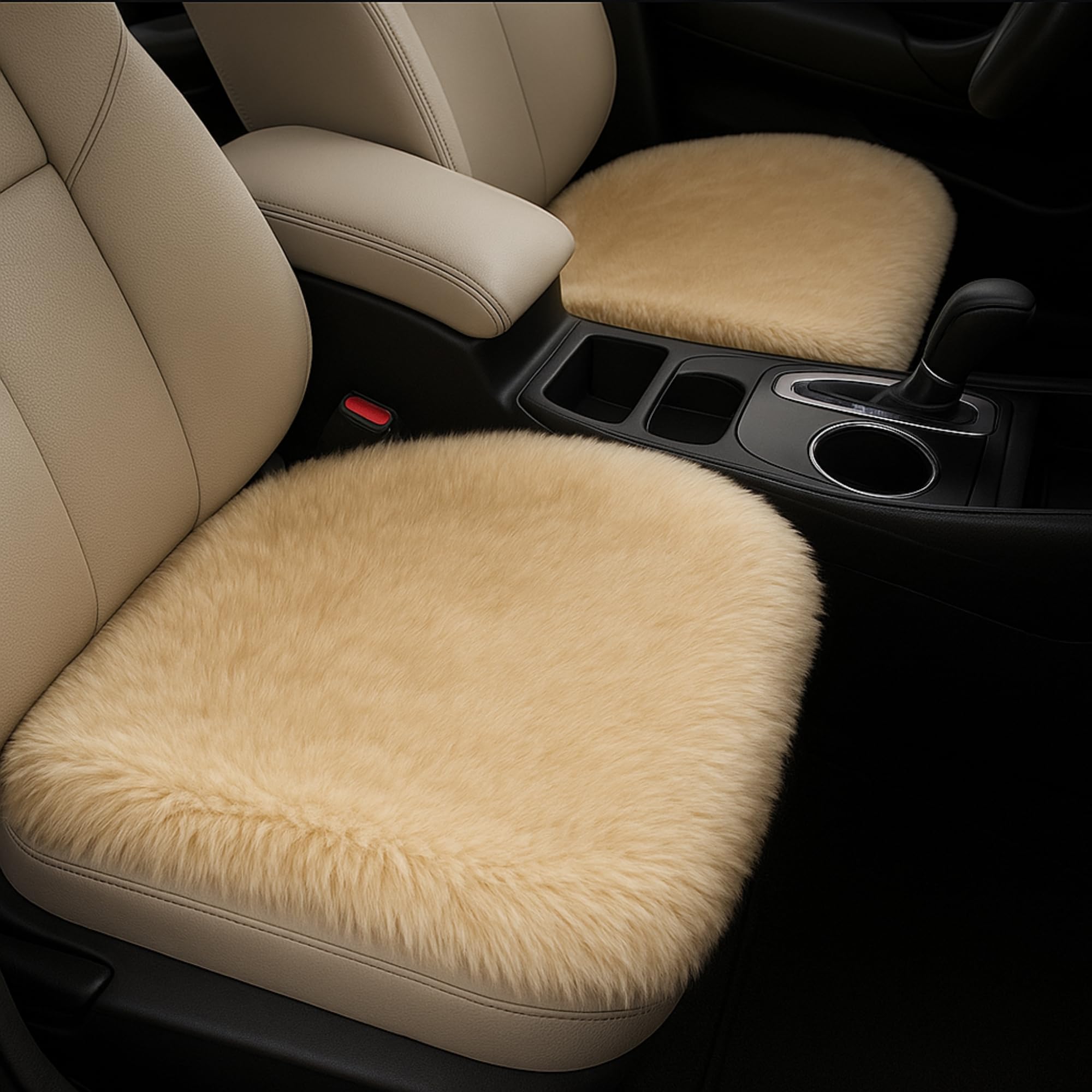 Premium 3Pcs Car Seat Cover/Pad/Cushions | Luxury and Soft Rabbit Fur Cover | Fluffy Plush Vehicle Protector Pad with Non-Slip Backing | Universal Fit For Most Vehicles | Colour: Beige-image-19