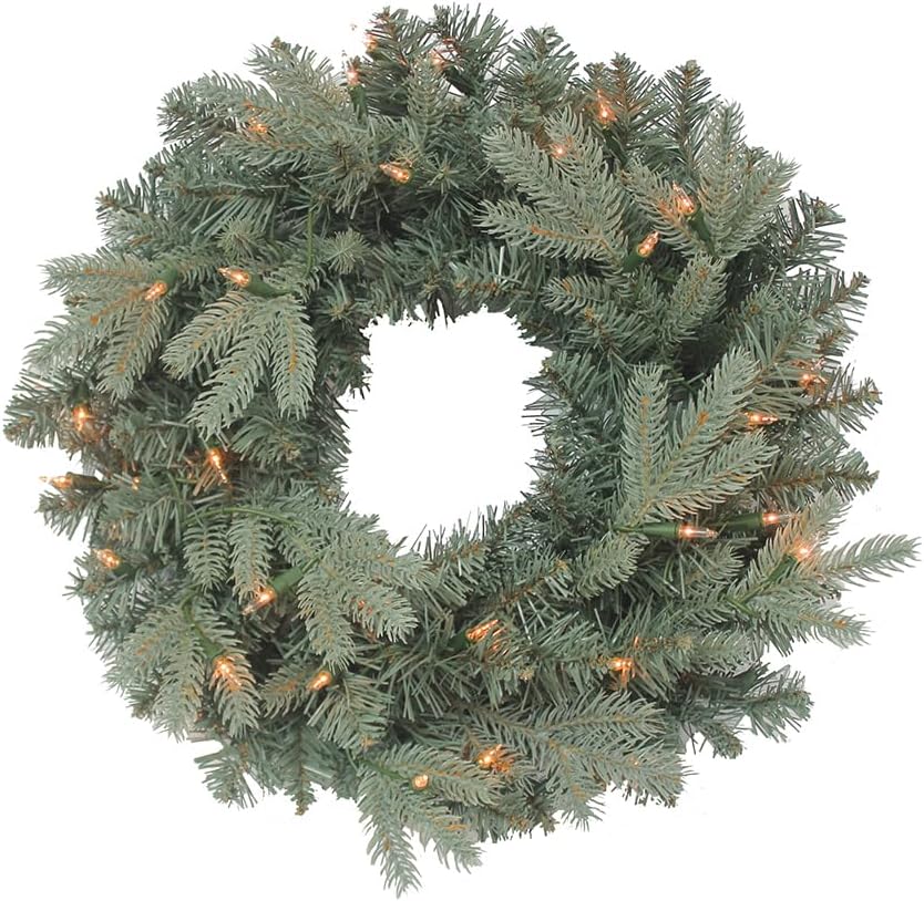 24-Inch Pre-Lit Clear Incandescent Blue Spruce Wreath
