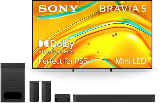 Sony BRAVIA 5 65" 4K Mini LED Smart TV K-65XR50, 2025 & BRAVIA Theater System 6 5.1ch Home Theater Soundbar with Subwoofer Bundle