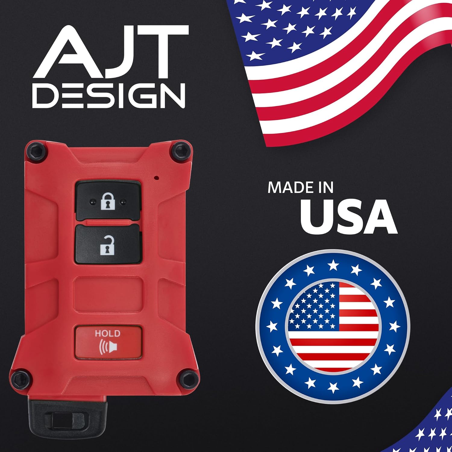 AJT DESIGN V1 Key Fob Case Replacement for Tacoma (2016–2023), Tundra (2020–2021), and 4Runner (2020–2021) with Push Button Start Only – Rugged PC-ABS Key Fob Shell – Made in the USA | Red
