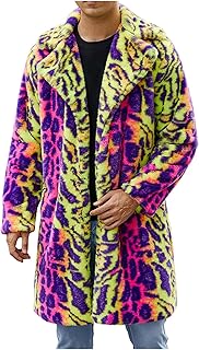 Mens Faux Fur Coat Winter Long Fleece Jacket Luxury Fluffy Lapel Long Sleeve Parka Overcoat Warm Open Front Cardigan Outwear