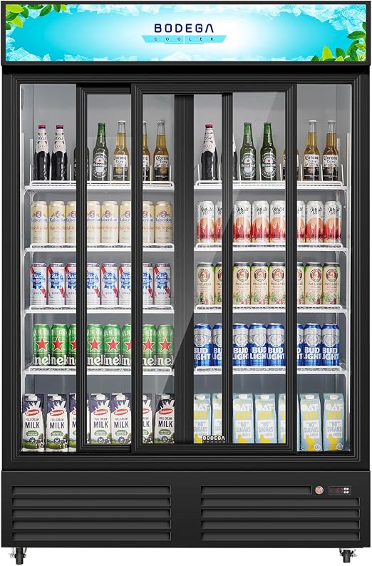 BODEGACOOLER Commercial Merchandiser Refrigerator, Upgrade Automatic Rebound Sliding Door Display