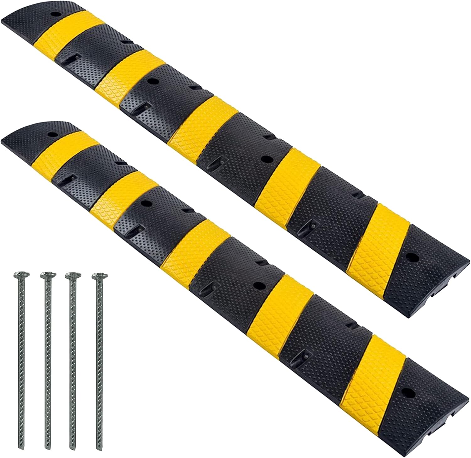 Electriduct 6 Feet Rubber Traffic Speed Bump with Asphalt Mounting Hardware Rebar Spikes - 72" Long, 2" Height Heavy Duty Modular Driveway Parking Lot - Black/Yellow