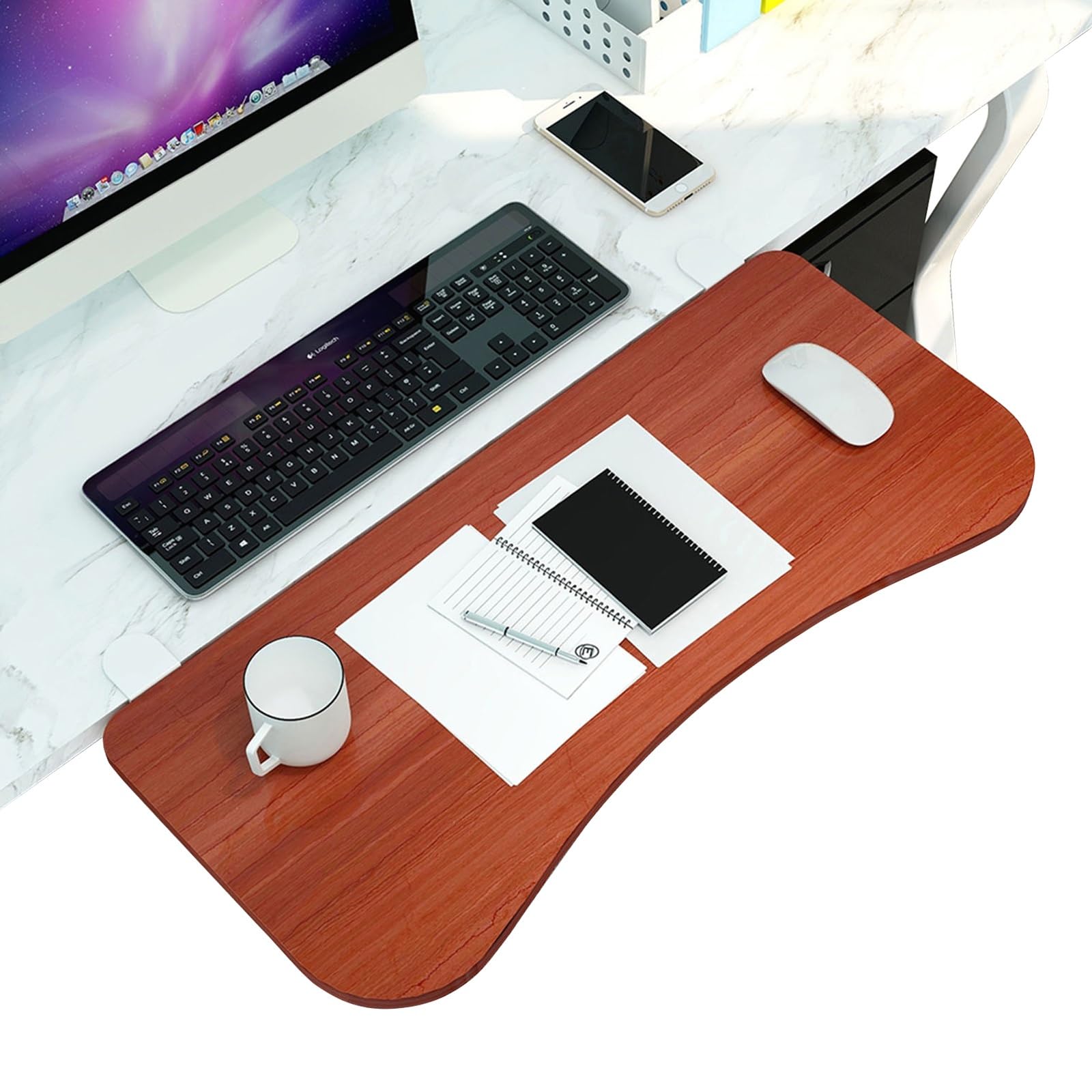 Wooden Desktop Extender Tray 90° Foldable Keyboard Stand 65 * 25Cm Easy to Install/Adjustable Height/Walnut Finishcm(Wood3-65 * 25Cm)