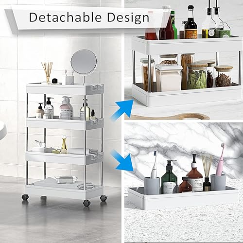 Miniatura 6 de NOTHEIA Carrito de almacenamiento de 4 niveles carrito deslizante para organización de baño carrito de almacenamiento y organización de lavandería