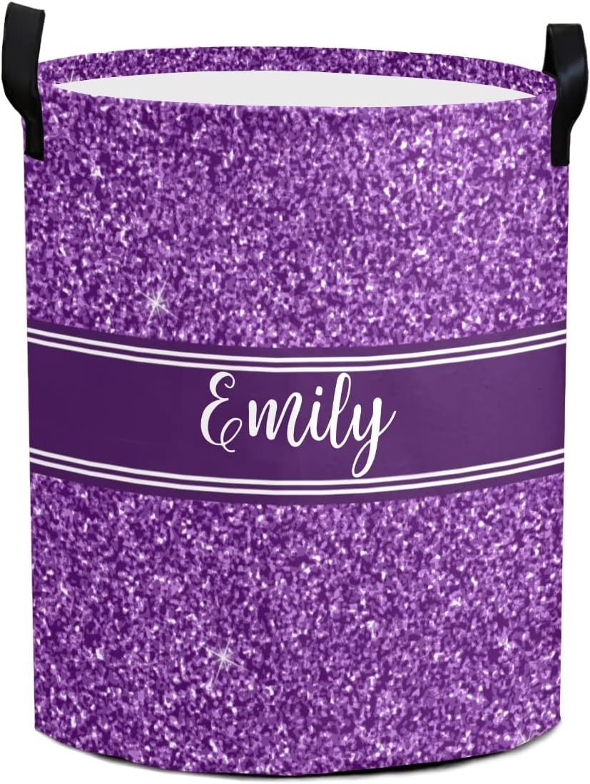 Purple Personalized Laundry Basket Clothes Hamper with Handles Waterproof,Collapsible Laundry Storage Baskets for Decorative