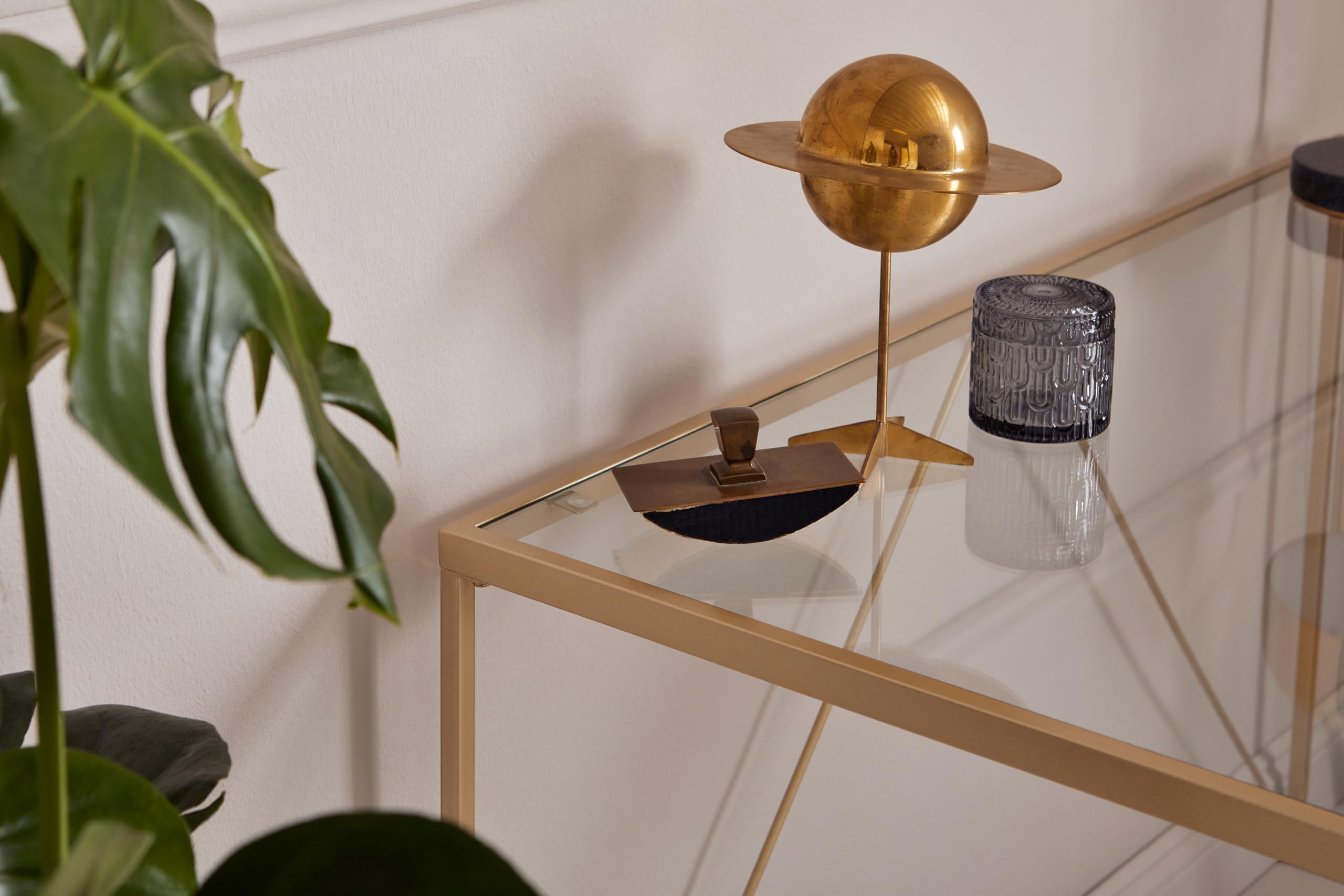 Jahnke Glam Desk - Escritorio de Cristal Templado, Cristal Transparente, Aspecto Dorado, Talla única