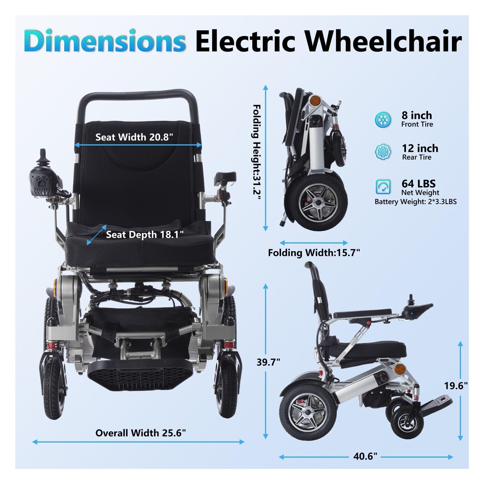 Silla De Ruedas Eléctrica Plegable 500W 20AH Portátil For Adultos Movilidad Cómoda Fluida(GOLDEN)