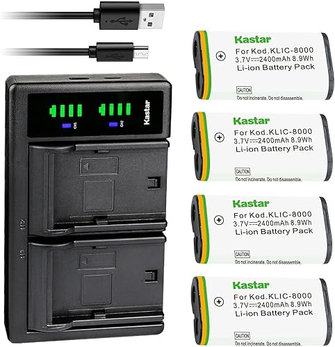 Miniatura 8 de Kastar Paquete de 2 baterías KLIC-8000 y cargador USB LTD2 de repuesto para Kodak Z885, Z1012 IS, Z1015 IS, Z1085 IS, Z1485 IS, Z612 IS, Z712 IS,