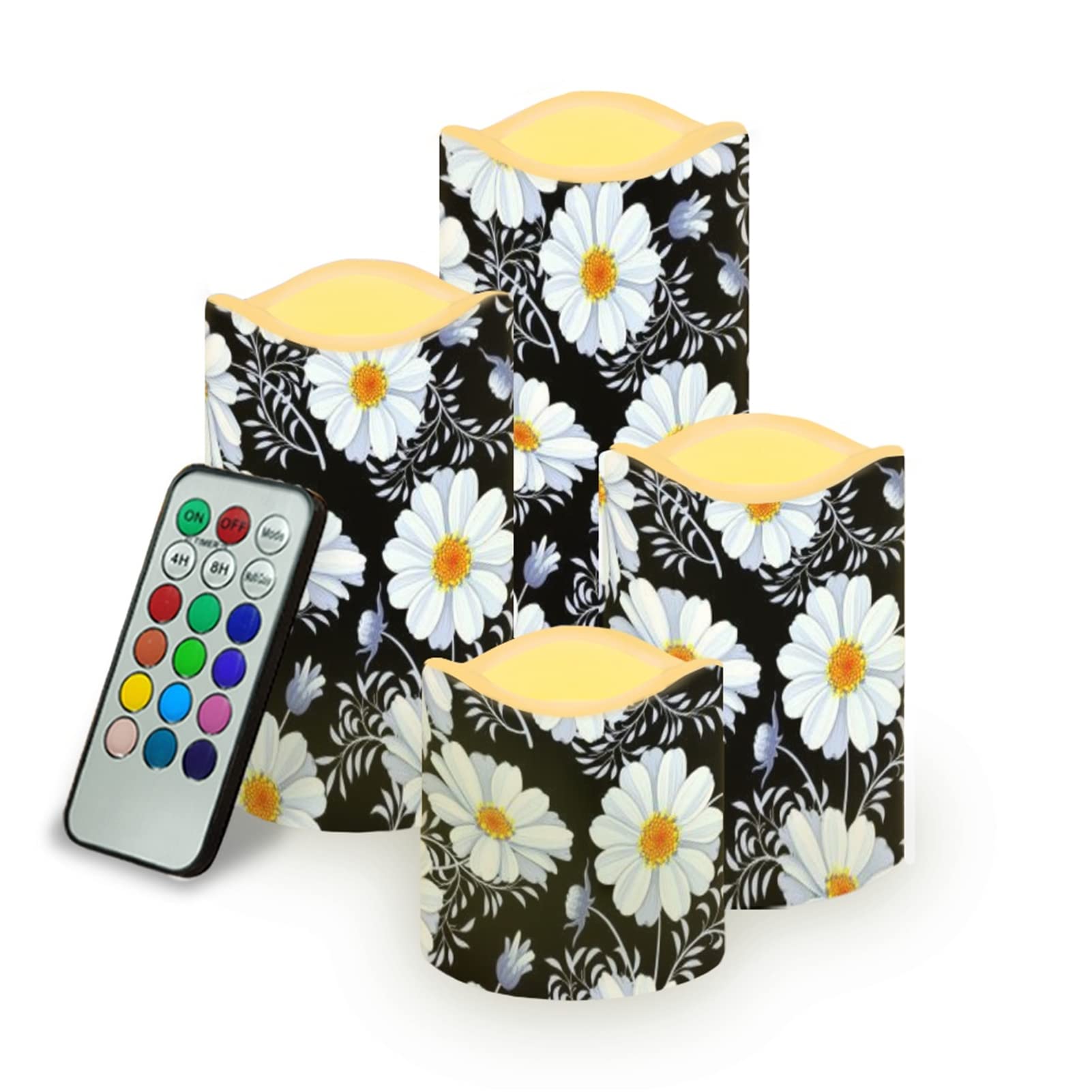 Kuiaobaty Daisy Flowers Electric Candles Battery Operated Vintage Floral 3 Pack Warm Yellow Plus Multicolor Fake Candles Flameless