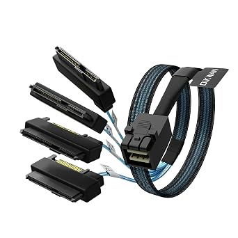 SFF-8643 Internal Mini SAS HD to 4 29pin SFF-8482 connectors with SAS 15pin Power Port 12GB/S Cable 3.3ft1m