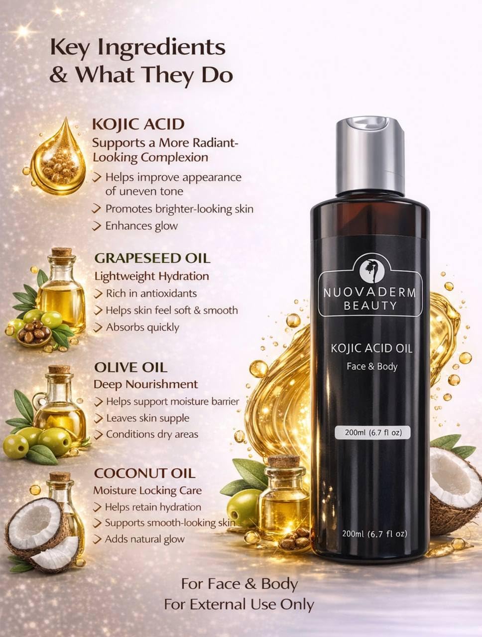 Rice Extract Face & Body Oil – Lightweight Botanical Oil for Hydration, Radiant Glow & Even-Looking Skin Tone – Fast Absorbing Moisturizing Botanical Oil-6.7oz