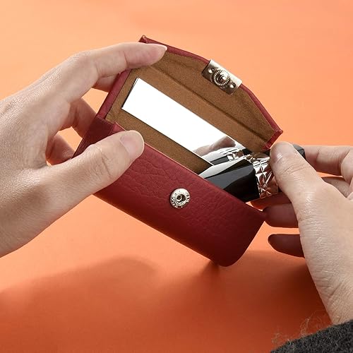 Miniatura 4 de Beautyflier Estuche de piel sintética para lápiz labial para mujer, con espejo, rectangular, estuche de viaje para maquillaje, monedero, soporte