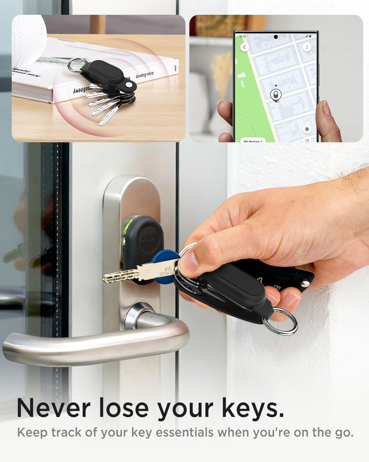Miimall Full Protective Cover Compatible with Samsung Galaxy Smart Tag 2 Case, Keychain Holder Heavy Duty Silicone Case for Smart Tag2 with Key Organizer for Keys, Luggage, Bag（Black）