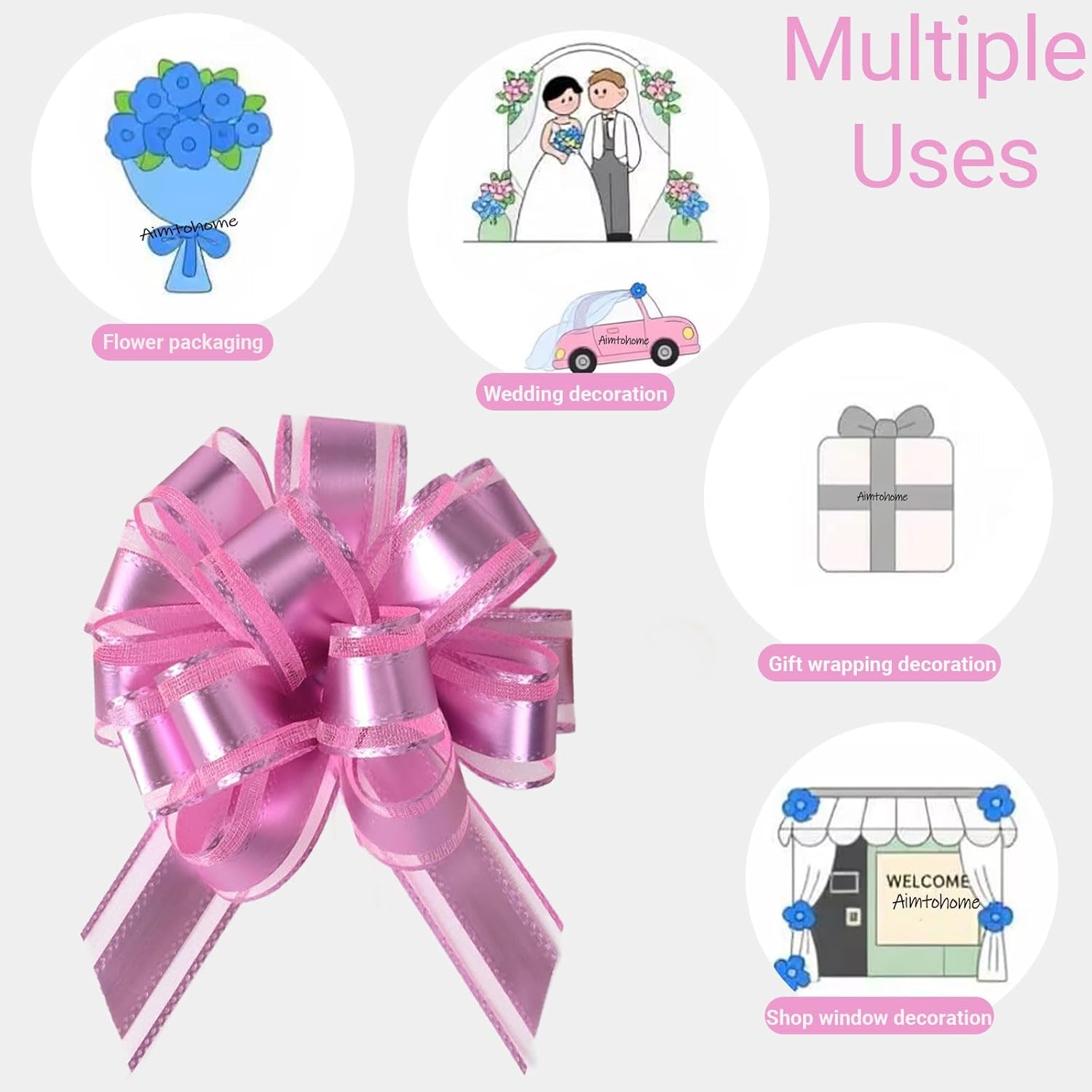 Small Pull Bows, 10 PCS 4 Inch Pink Gift Bows for Wrapping,Basket, Wedding,Birthday Party,Flower Bouquet Decoration - Image 3