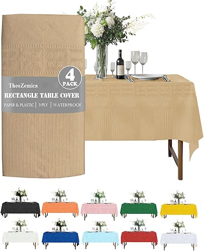 Miniatura 18 de Disposable Paper Tablecloth for Rectangle Tables 4 Pack, 54×108 Inch Waterproof Paper & Plastic Table Cloth, Yellow Table Cover for Spring Easter