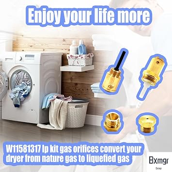 W11581317 Dryer Propane Conversion Kit For 27-Inch Dryers, Compatible With Whirlpool, Armada, Maytag, Kenmore 20000 BTU/Hr Liquid Propane Conversion Dryers 27 Inches,1 LP Kit,