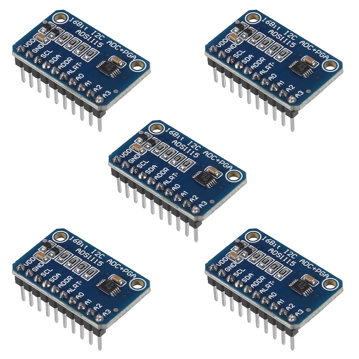 5pcs Pre-Soldered ADS1115 16 Bit 16 Byte 4 Channel I2C IIC Analog-to-Digital ADC PGA Converter with Programmable Gain Amplifier High Precision ADC Converter Development Board for Raspberry Pi