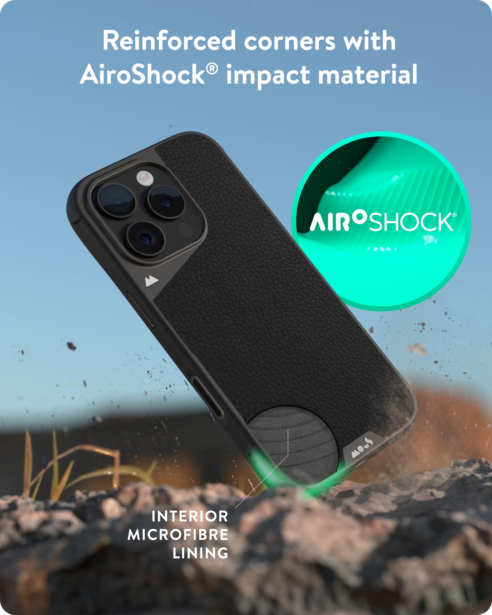 Mous Etui do iPhone'a 16 Pro Case MagSafe kompatybilne z przyciskiem sterowania kamerą - Limitless 6.0 - Czarna skóra - Ochronne, odporne na wstrząsy etui na telefon
