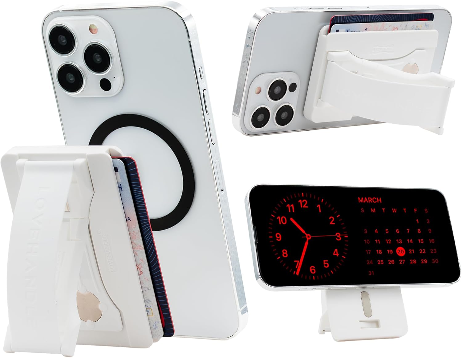 LOVEHANDLE Phone Wallet with Kickstand and Adapter Ring for MagSafe, Phone Card Holder, Wireless Charging Compatible, Wallet Compatible with MagSafe - White