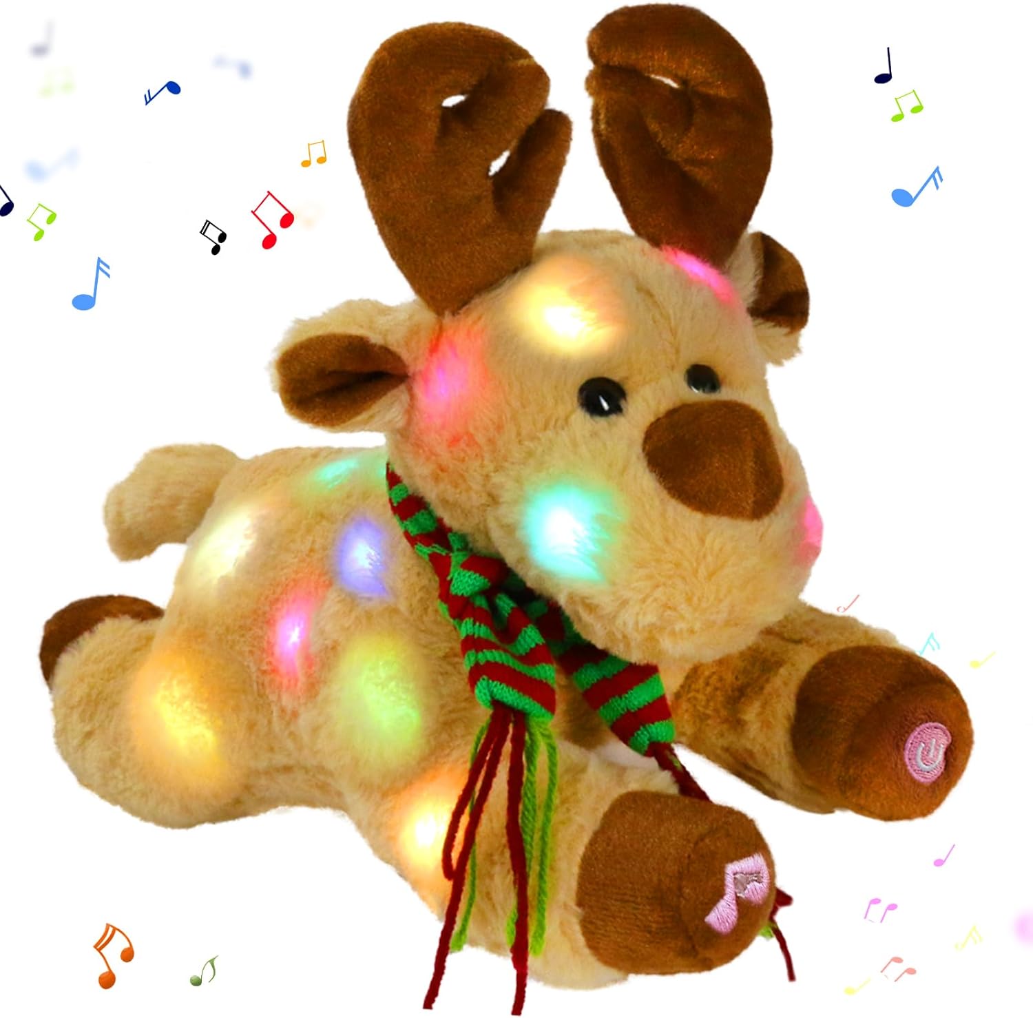 Glow Guards Christmas Reindeer Stuffed Animal Light up Music 15'' Night Light LED Glowing Singing Elk Plush Toy Decoration Birthday for Toddler Kids Boys Girls (Brown)
