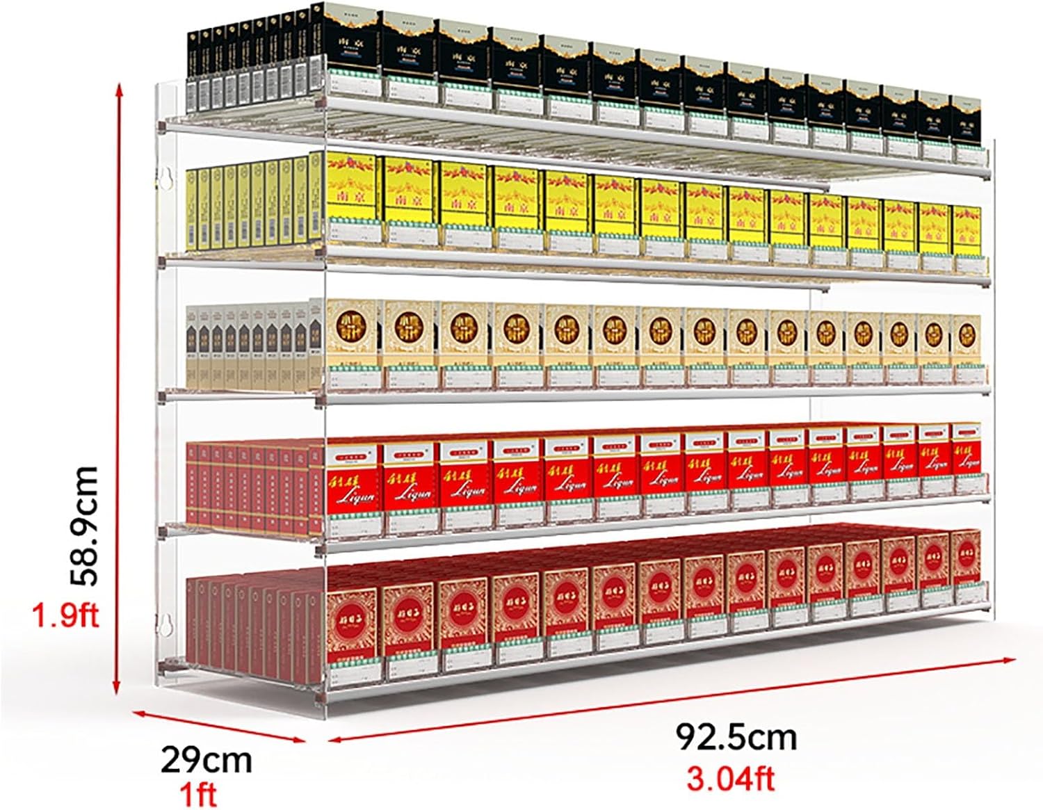 Cigarette Display Holder, Supermarket Convenience Store Cigarette Rack,Automatic Cigarette Pusher Multi-Tier Wall Mounted Cigarette Rack, Supermarket Shelf Organizer (Size : 6-74.5x29x73.5cm