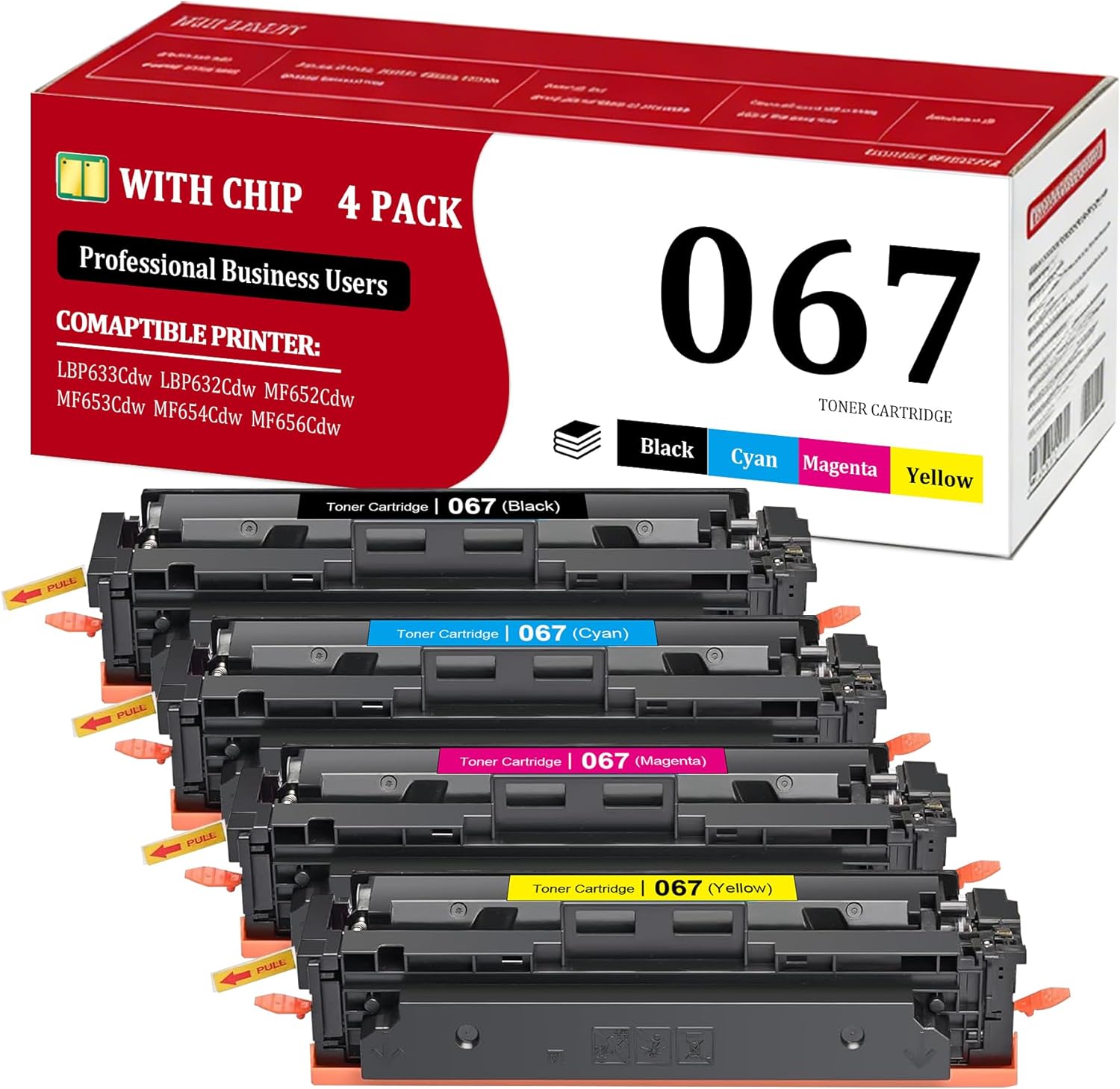 067 067H Toner Cartridge High Capacity Set (4 Pack, Bk/C/Y/M) Replacement for Canon 067 Toner, Works with LBP633Cdw LBP632Cdw MF652Cdw MF653Cdw MF654Cdw MF656Cdw Printer