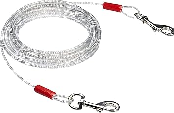 Patch & Marshall Heavy Duty Stainless Steel Tie-Out Cable /Leash for Dogs with Heavy Hooks (Silver:15 feet) (Pack of 1) - Dogs Upto 30kg