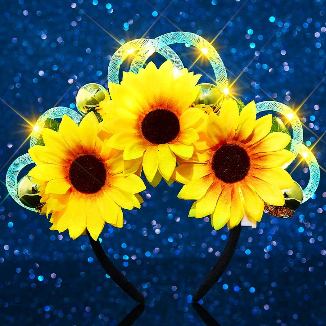 JEAIRTS Light Up Sunflower Headband Glow LED Flower Crown Boho Festival Hair Accessories for Women image 2