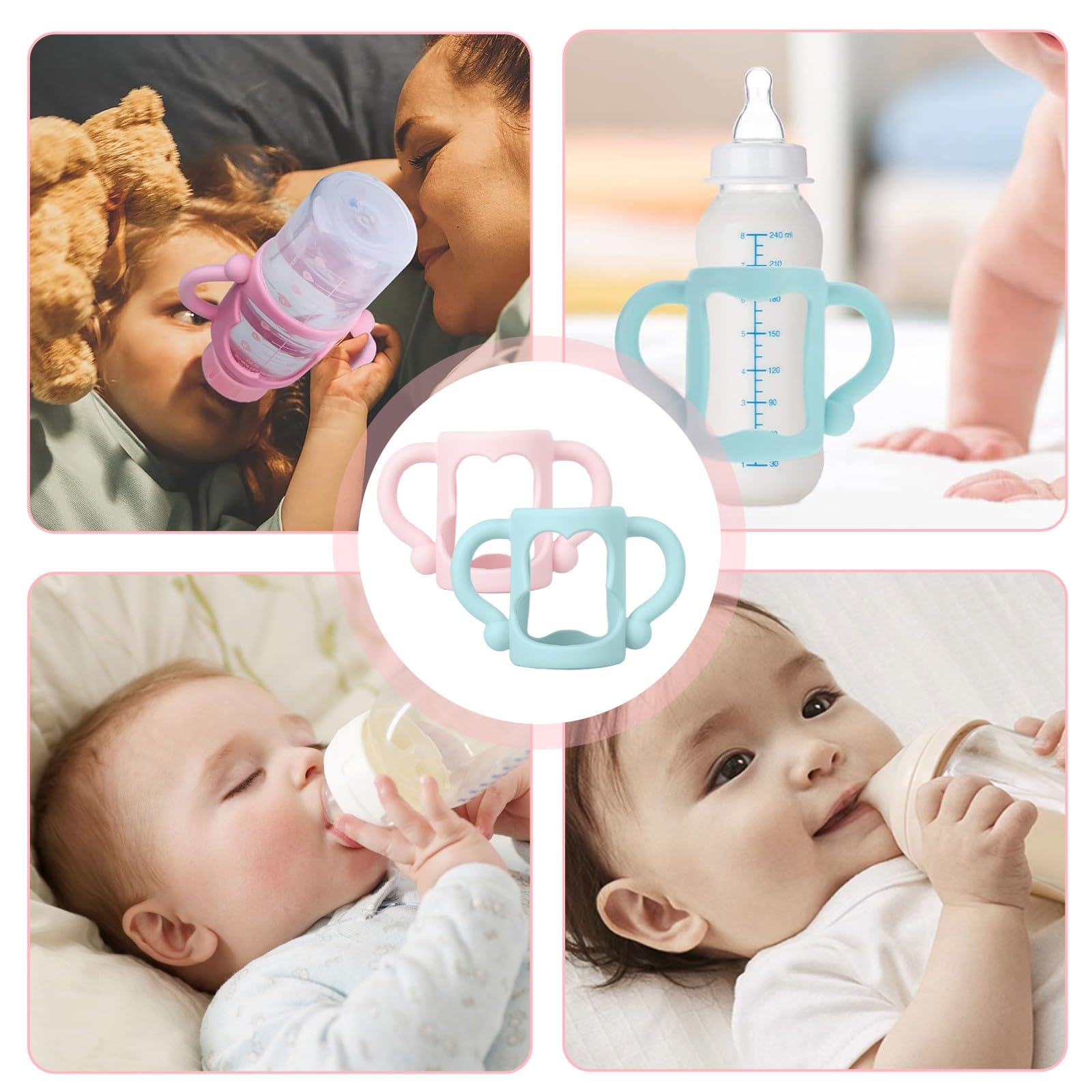 2 Pezzi Manici per Biberon, Maniglia per Bottiglia di Ampio Calibro, Impugnatura per Biberon Silicone, Baby Feeding Portaborraccia, per Biberon con Diametro Esterno Superiore a 5cm, per tenere