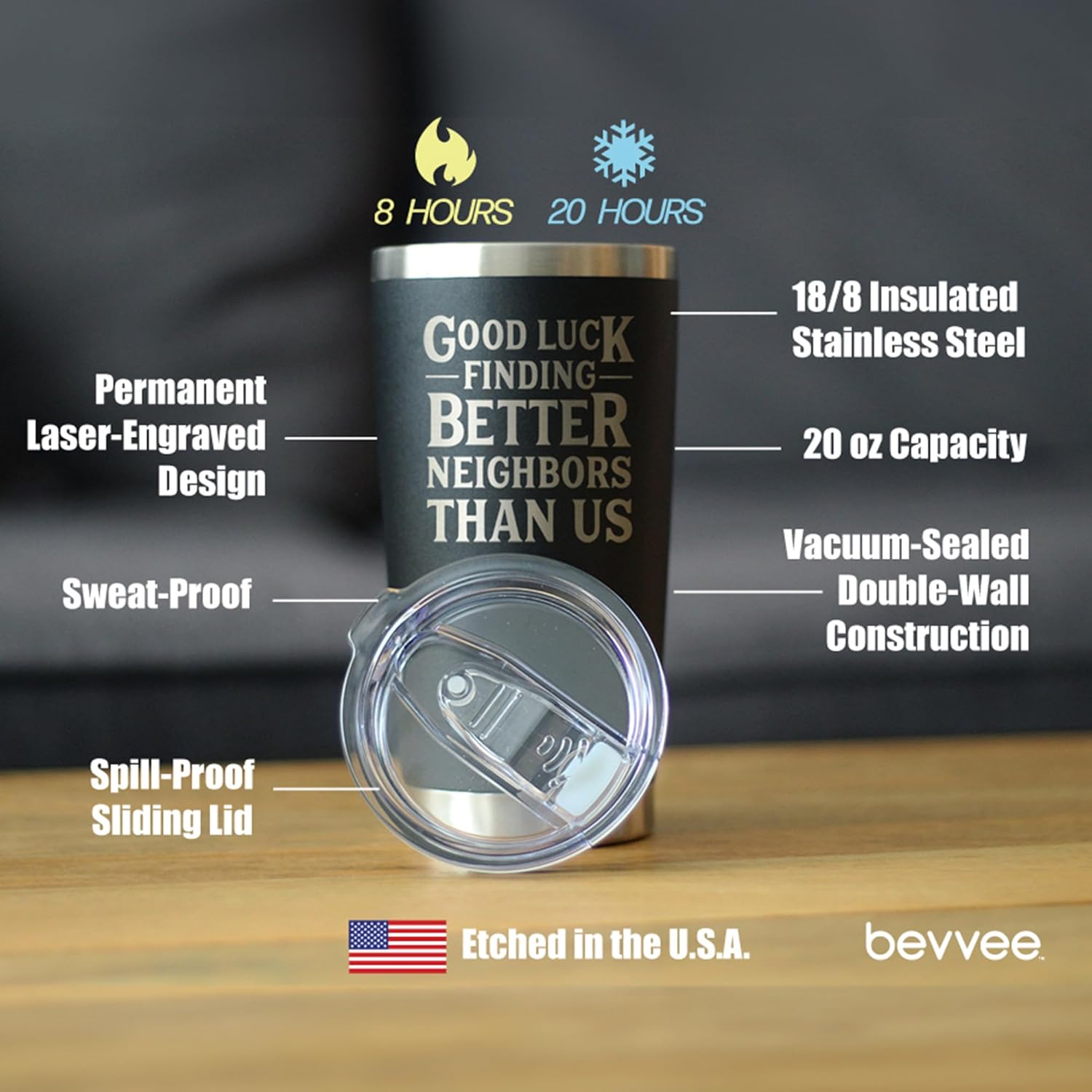 Custom Good Luck Finding Better Neighbors Than Us - Personalized Insulated Coffee Tumbler Cup with Sliding Lid - Stainless Steel Insulated Mug - Funny Moving Away Gifts for Neighbor